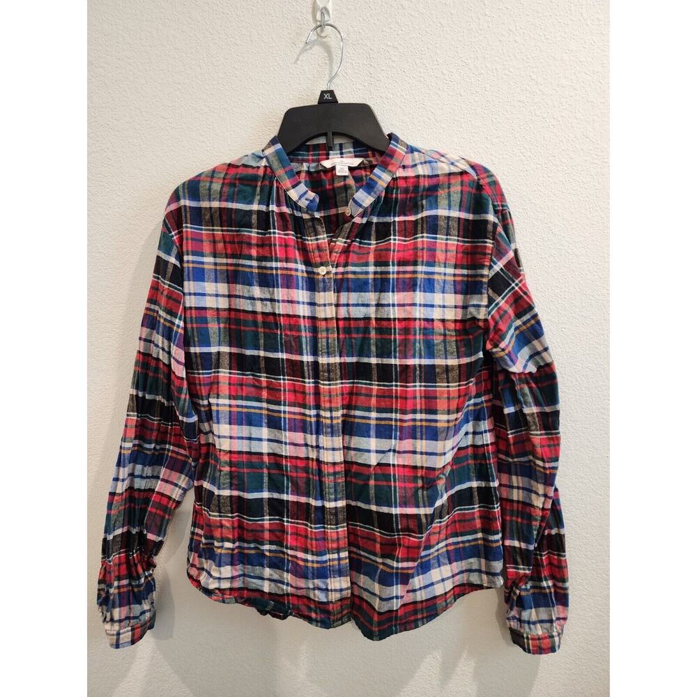 LL BEAN Signature Womens XS Red Lightweight FLANNEL SHIRT RelaxedFit PLAIDCotton